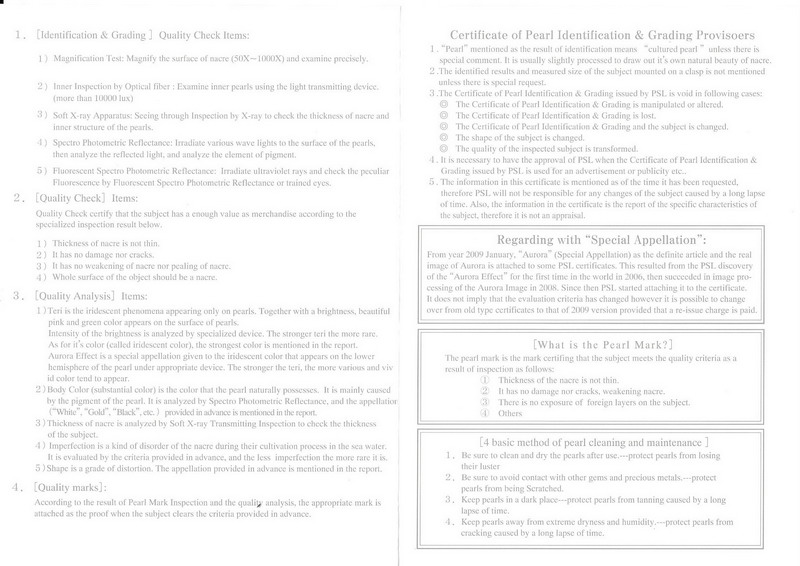 Akoya gyöngy tanúsítvány – leírás